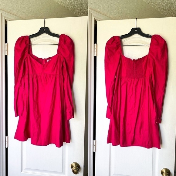 Reformation Dress Kenzi Long-Sleeve Babydoll Empire Mini Pink Rhubarb 4 GUC - Picture 2 of 10